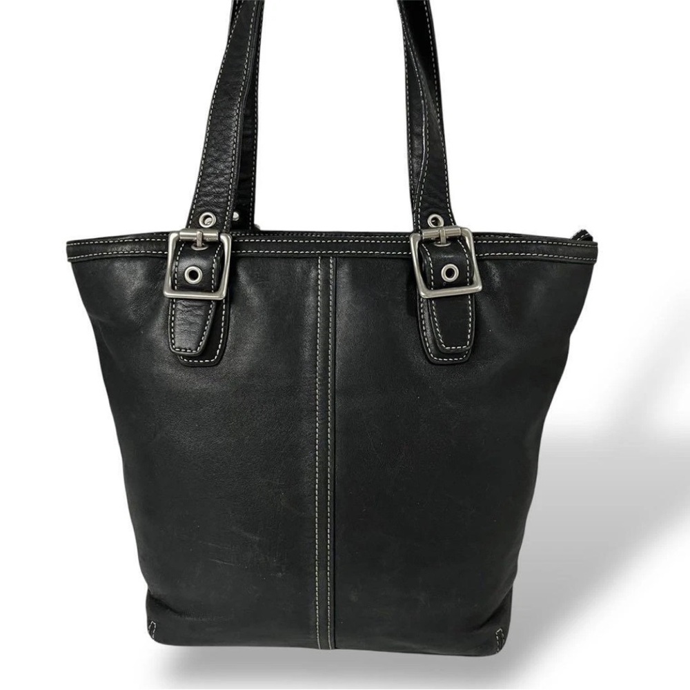 Coach Vintage Black Leather Tote Shoulder Bag Handbag